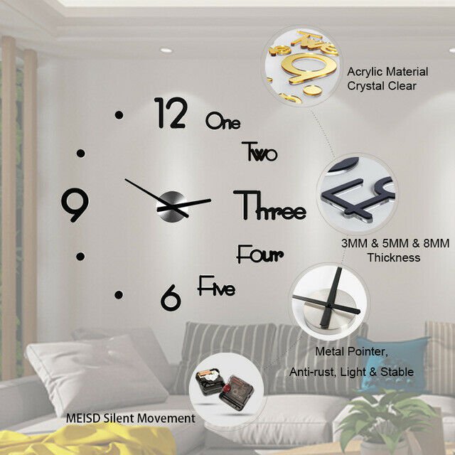 DIY Large Wall Clock Modern Design 3D Wall Sticker Clock Free Shipping New Style