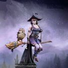 1/24 Resin Figure Model Kit Witch And Owl On Magic Broom Unassembled Unpainted