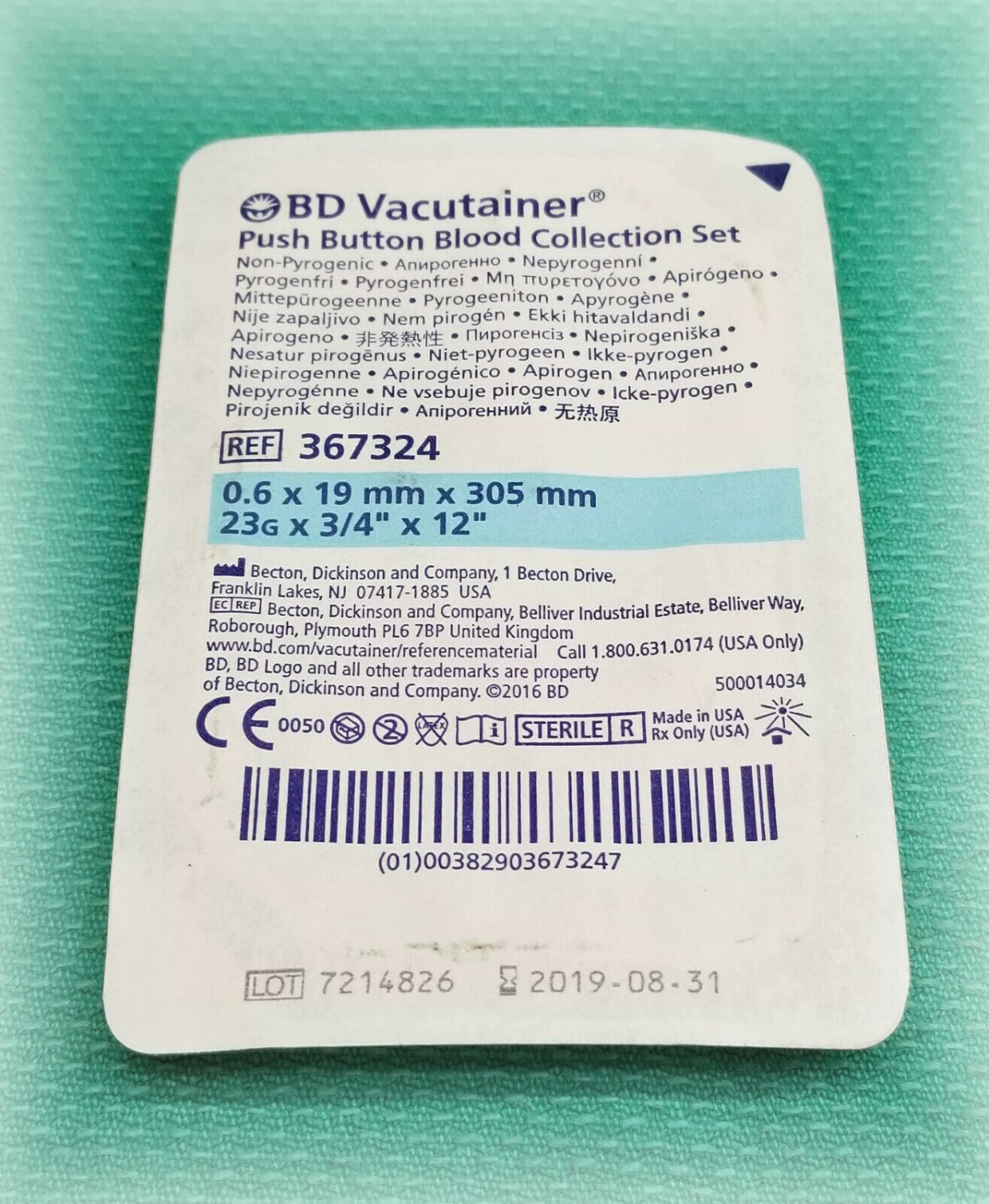 Lot of 16 21G BD Vacutainer Push Button Safety Blood Collection Set 367324