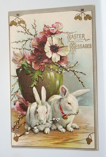 Easter Bunnies and Flowers Divided Back Postcard  Not Posted