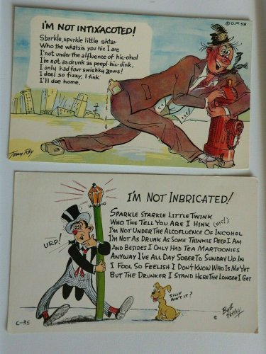 Lot of 2 Comic Postcards Drunk Versions of Twinkle Little star Funny