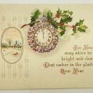 New Year Postcard with Purple Flower Clock Postcard posted 1920 New Year Postcard with Purple Flower Clock Postcard posted 1920