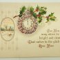 New Year Postcard with Purple Flower Clock Postcard posted 1920