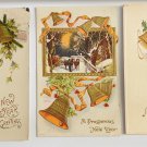 Lot of 4 New Year Divided Back Postcards with Bells  All Posted
