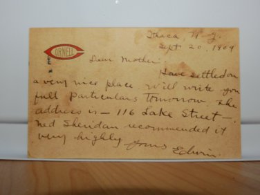 Cornell Univerity Early stationary logo Undivided Back  Postcard  Posted 1909