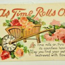 As TIme Rolls on Wheelbarrow with Clock TIre New Year DB Postcard posted 1912