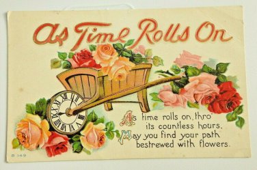 As TIme Rolls on Wheelbarrow with Clock TIre New Year DB Postcard posted 1912