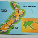 Map of New Zealand North and South Islands 4x6 Chrome Postcard  Not Posted