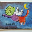 Chat Gall Flying Cat Comic 4x6 Chrome Postcard  Not Posted