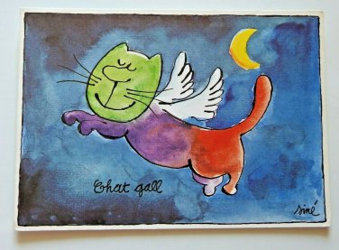 Chat Gall Flying Cat Comic 4x6 Chrome Postcard  Not Posted