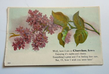 Here I am in Cherokee IA Divided Back Postcard Posted 1909