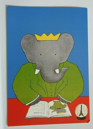 BabarReading Babar Lit Modern 4x6 chrome postcard French
