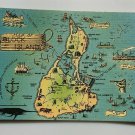 Map of Block Island RI Linen Postcard  Not Posted