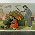 Comic Couple Under Umbrella about to be Hit the Coming Storm Posted 1914
