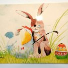 Easter Bunny and Chicken 4x6 Chrome Postcard Not Posted