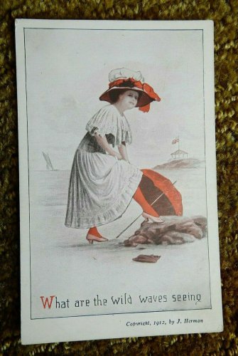 What are the Wild Waves seeing Girl  w/umbrella Divided Back Postcard