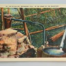 80 Gallon Moonshine Still Heart of the Mountains Linen Postcard Not Posted 80 Gallon Moonshine Still Heart of the Mountains Linen Postcard Not Posted