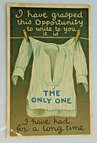 THE ONLY ONE Comic Shirt on the Line Divided Back Postcard  Posted 1911