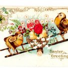 Easter charming scene with chicks on Ladder Divided Back Postcard Not Posted EX