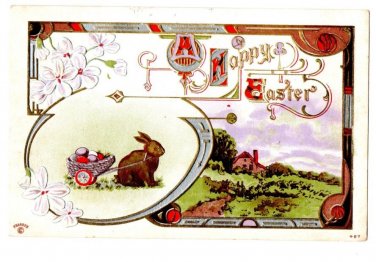 Easter w/Eggs in a Cart Divided Back Postcard Posted 1912 EX
