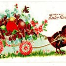 Easter w/a Chick and Eggs in a Flower Cart Divided Back Postcard Not Posted EX