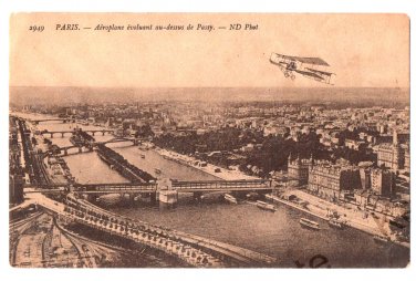 Biplane Flying over Passy Paris Divided Back Postcard Not Posted EX