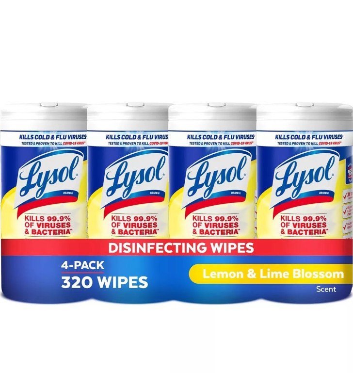 4xPack Lysol Disinfectant WipesAntibacterial Cleaning 320count Lemon&Lime Blossom