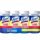 4xPack Lysol Disinfectant WipesAntibacterial Cleaning 320count Lemon&Lime Blossom