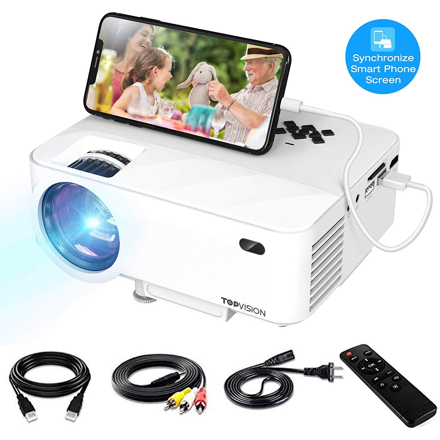Mini Projector, TOPVISION Video Projector with Synchronize Smart Phone Screen