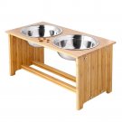 FOREYY Raised Pet Bowls for Cats and Dogs, Bamboo Elevated Dog Cat Food and Water