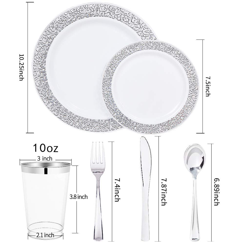WDF 25Guest Silver Plastic Plates with Disposable Plastic