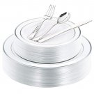 WDF 40Guest Silver Plastic Plates with Disposable Plastic Silverware