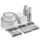 350 Piece Silver Dinnerware Set - 100 Silver Lace Design Plastic Plates
