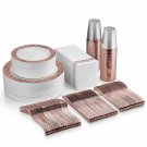 350 Piece Rose Gold Dinnerware Set - 100 Rose Gold Lace Plastic Plates