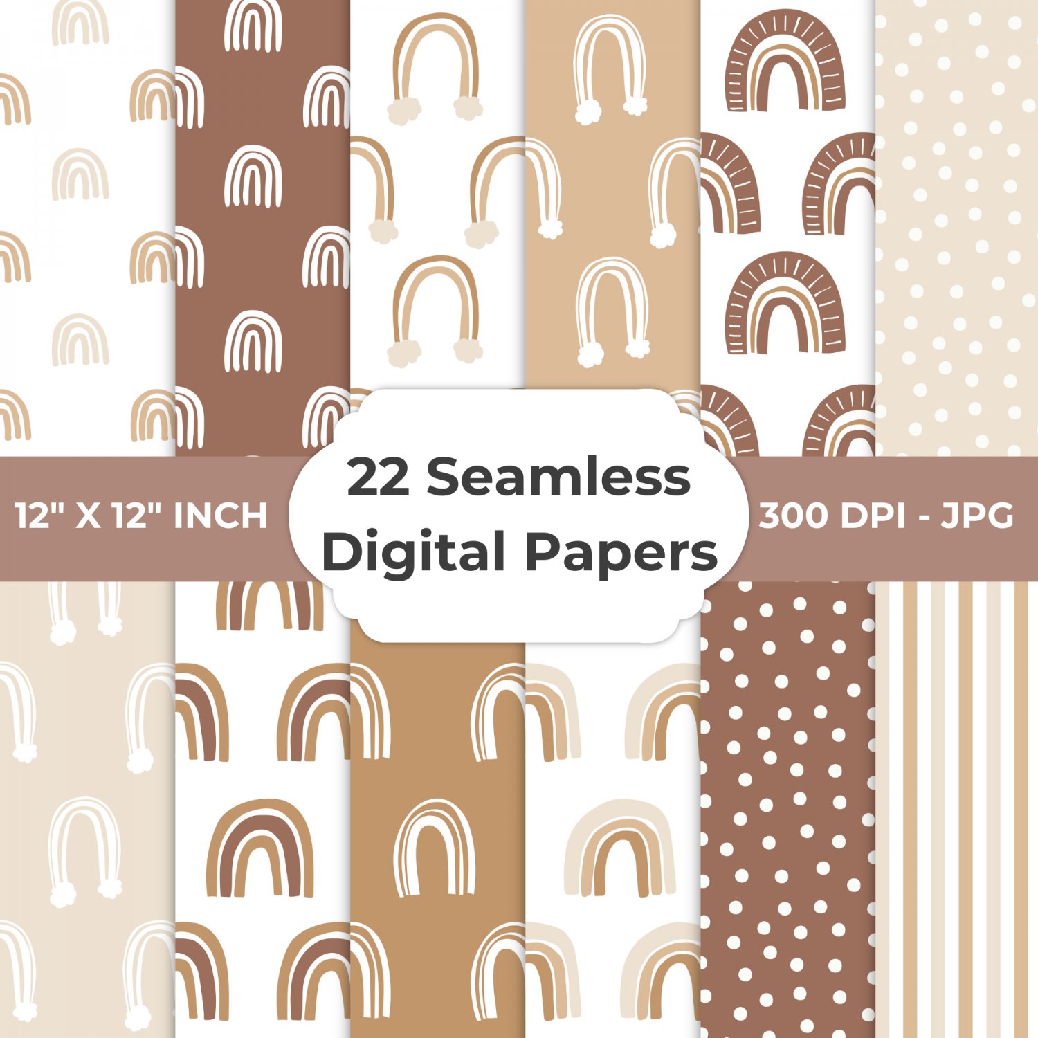 Natural Boho Rainbow Digital Paper Pack 1