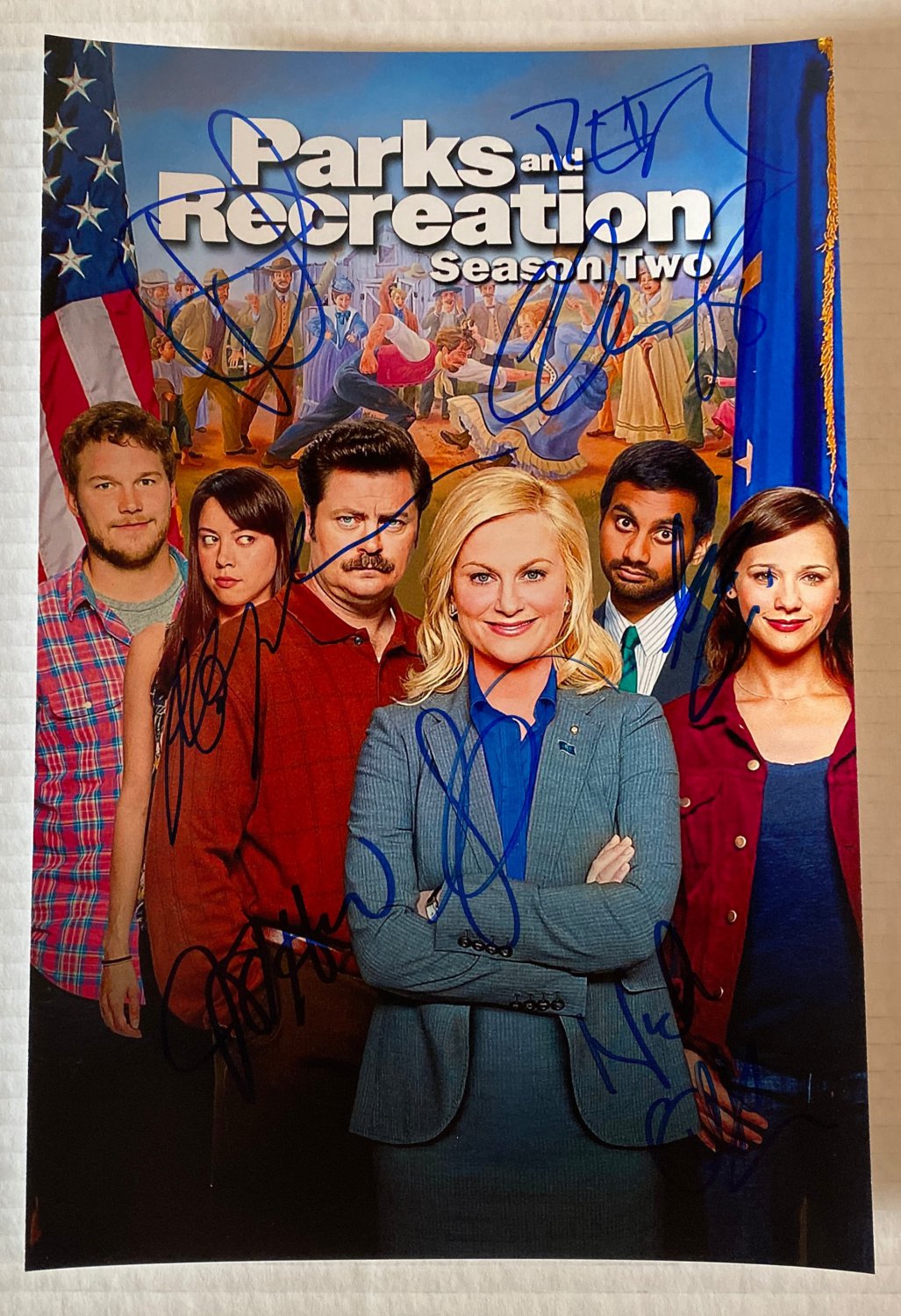 Parks and Recreation cast signed autographed 8x12 photo Amy Poehler Nick Offerman autographs