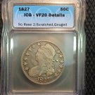 1827 50¢ Capped Bust Half Dollar (square base 2) ICG Certified VF20 Details 1827 50¢ Capped Bust Half Dollar (square base 2) ICG Certified VF20 Details
