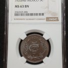 1920 Mo Mexico Five Centavos 5¢ NGC Certified MS63 Brown Choice Brilliant UNC