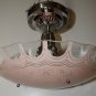 Pair of 2 Vintage Pink Glass Art Deco Nickel Flush Mount Ceiling Light Fixtures