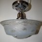Vintage Light Blue Glass Art Deco Nickel Flush Mount Ceiling Light Fixture
