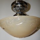 Vintage Light Peach Glass Art Deco Nickel Flush Mount Ceiling Light Fixture Vintage Light Peach Glass Art Deco Nickel Flush Mount Ceiling Light Fixture