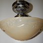 Vintage Light Peach Glass Art Deco Nickel Flush Mount Ceiling Light Fixture