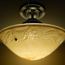 Vintage Peach Glass Art Deco Nickel Flush Mount Ceiling Light Fixture Vintage Peach Glass Art Deco Nickel Flush Mount Ceiling Light Fixture