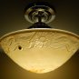 Vintage Peach Glass Art Deco Nickel Flush Mount Ceiling Light Fixture