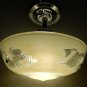 Pair of 2 Vintage Ivory Glass Art Deco Nickel Flush Mount Ceiling Light Fixtures