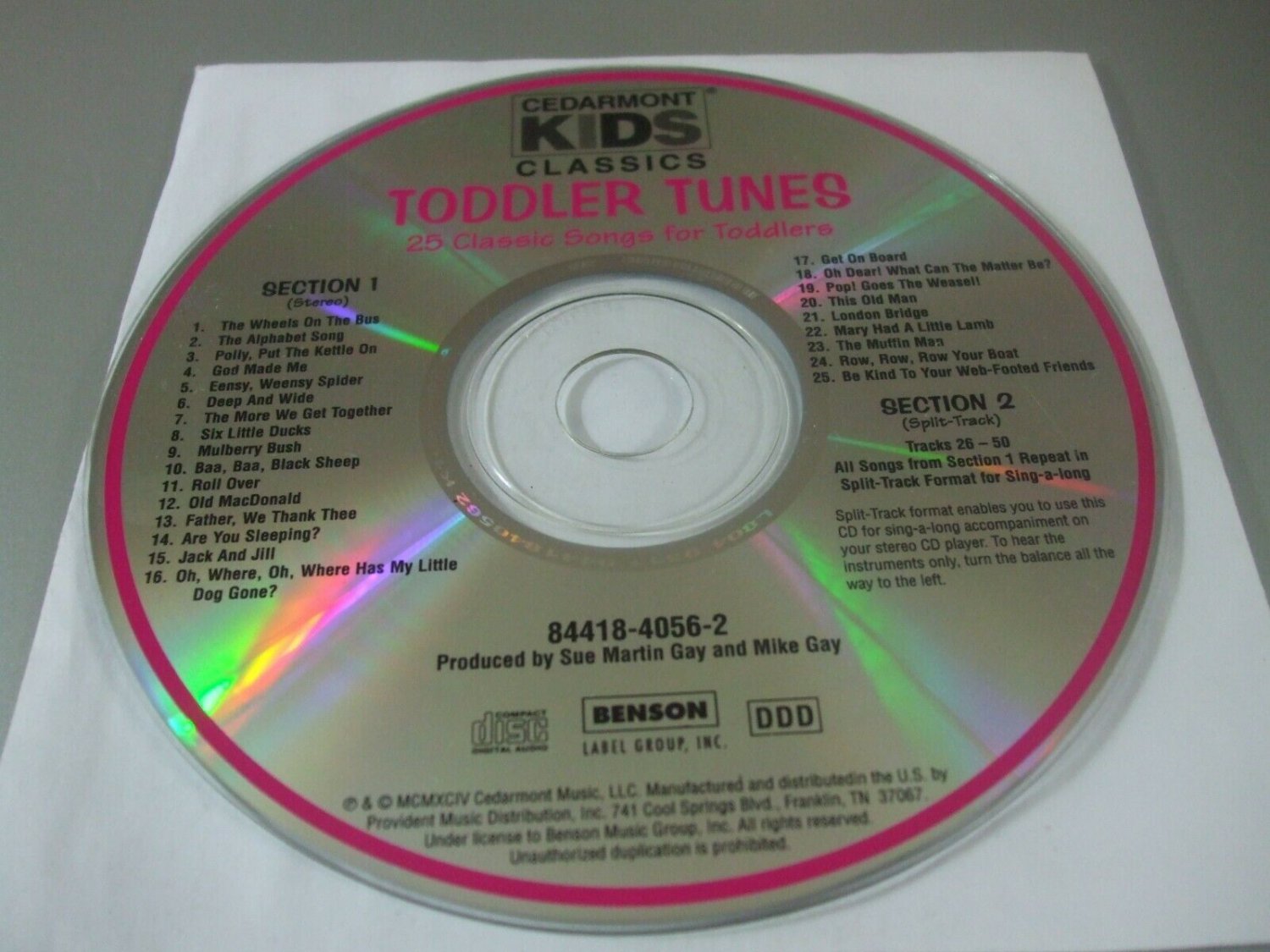 Cedarmont Kids Classics Toddler Tunes (1994, CD) - Disc Only!!!