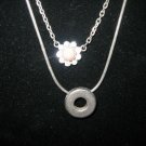 Lot of 2 Silvertone Crystal & Circle Necklaces