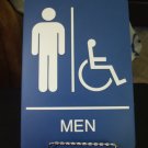 Blue Hard Plastic Men's & Handicapped Restroom Sign - Braille included - 6 x 9