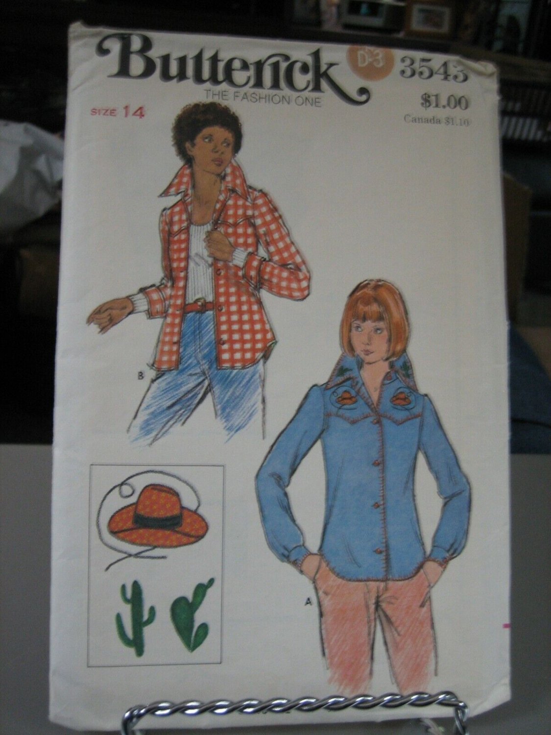 Butterick 3543 Western Shirt & Embroidery Transfer Pattern - Size 14 ...