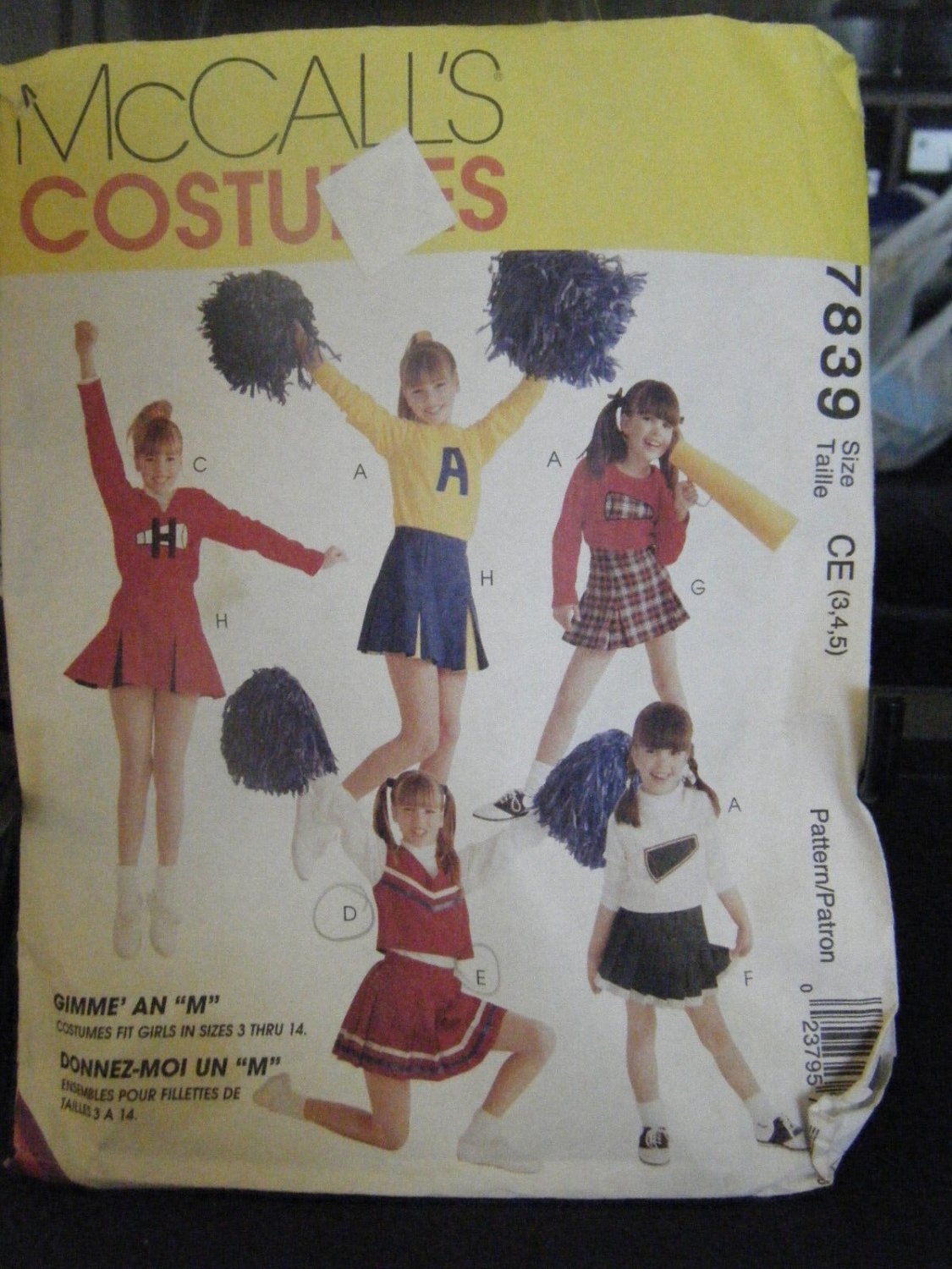 McCall's 7839 Girl's Cheerleading Costumes Pattern - Size 3/4/5